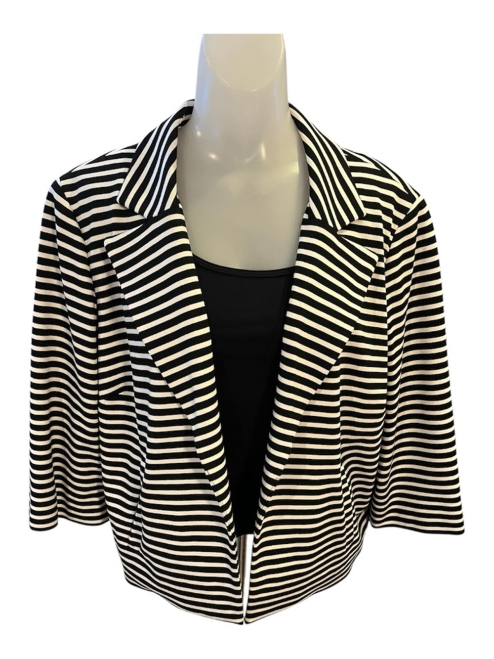 Chico's Black & White Striped Open-Front Blazer size 2
